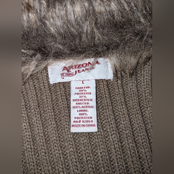 EUC Ladies Arizona Faux Fur Sweater Vest Light Brown Full Front Zipper Sz L - Picture 8 of 10
